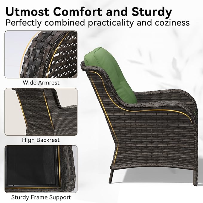 5 Piece Outdoor Wicker Patio Furniture Set, Patio Chairs Set with Thickened Olefin Cushions, High Back and Deep Seating, Hand-Woven PE Rattan for Porch, Deck