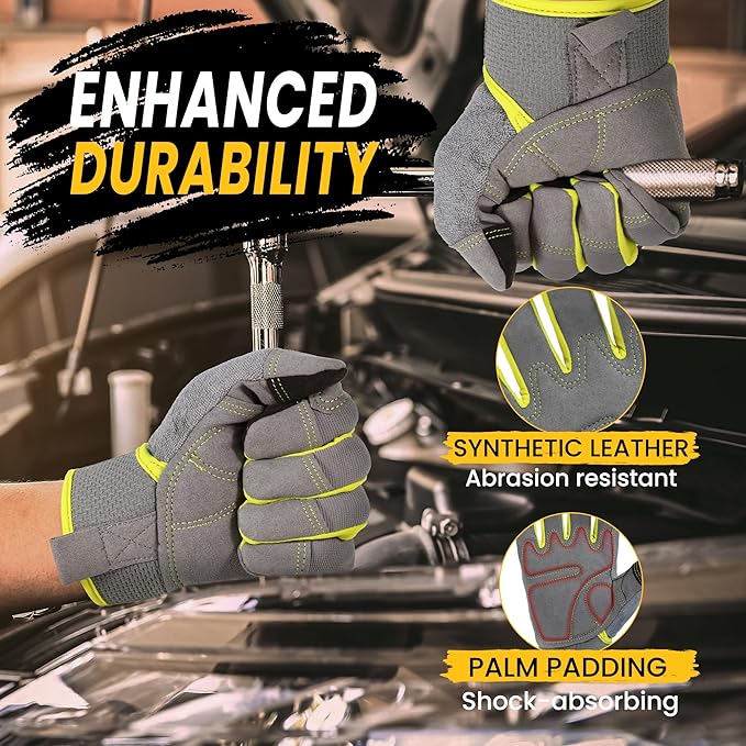 HANDLANDY Work Gloves for Men & Women, Utility Mechanic Working Gloves Touch Screen, Flexible Yard Work Gloves
