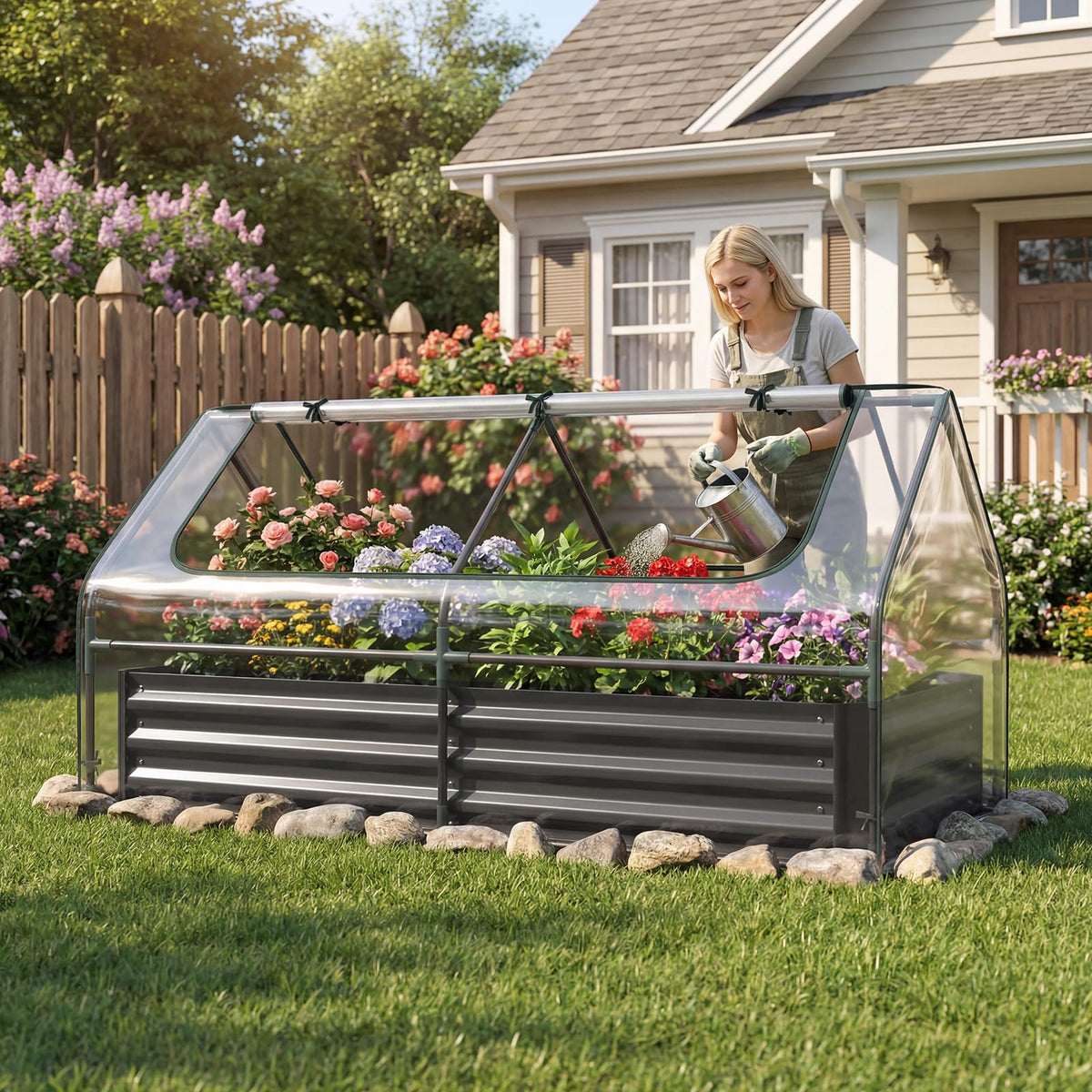 HAPPYGRILL Raised Garden Bed with Cover & 2 Roll-up Windows