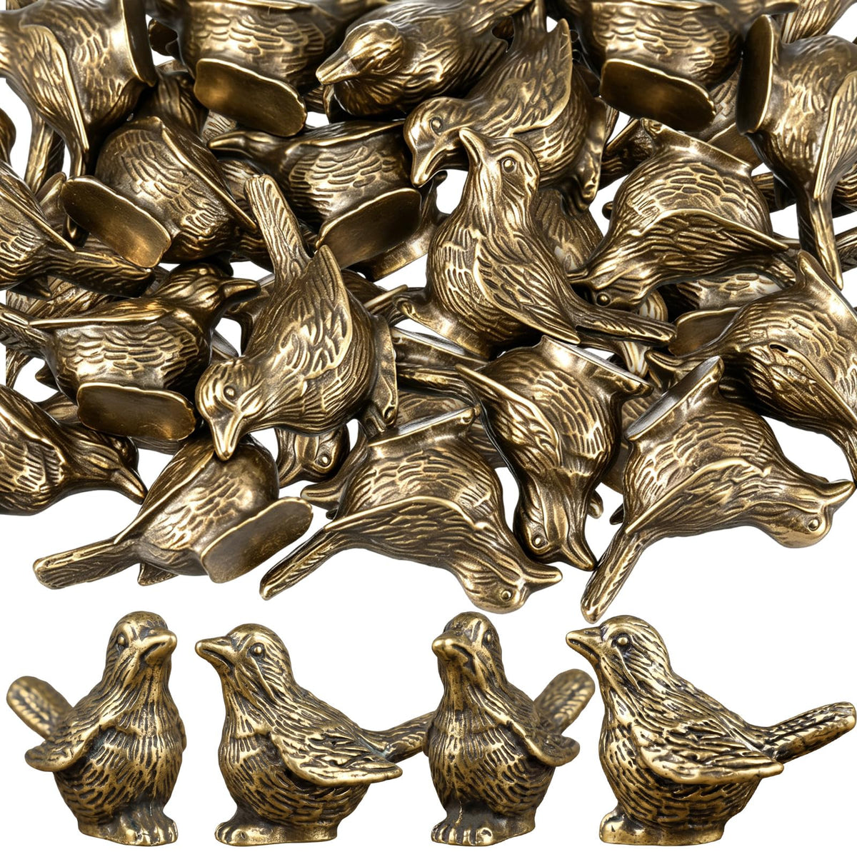 Civaner 50 Pcs Mini Brass Color Figurines Small Sparrow Statue,Basic Styles