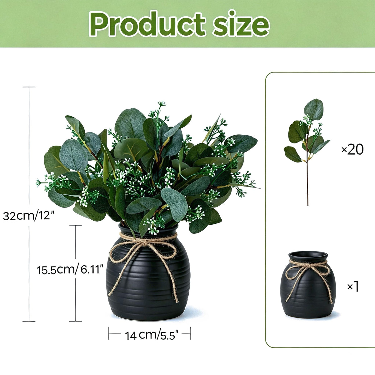 20pcs Artificial Eucalyptus Plants in Vase for Modern Farmhouse Home Decor