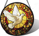 DASTOLL Stained Glass Window Hanging, Flying White Dove Sun Catchers Diamond Glass Panel Hangings Cute Birds Suncatcher Decor for Birthday for Women, Men, Wife, Aunt, and Mom 11.8 in