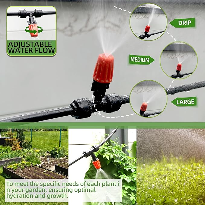 40PCS Push-to-Fit Drip Irrigation Micro Spray Emitters for 1/4 inch Irrigation Tubing, Three-Way Adjustable Atomizing Nozzle, Irrigation Dripper Sprinklers for Garden Greenhouse Agricultural