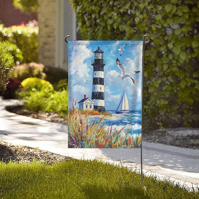 Lighthouse Seagulls Garden Flag 12x18 Inch Double Sided All-Weather Polyester Outdoor Flag For Patio Lawn Yard And Garden Welcome Decor