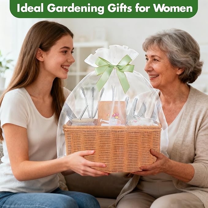 Gardening Gifts for Women 12 Pcs Garden Tools Set with Basket Heavy Duty Gardening Hand Tool with Wood Handle Gardener Lady Plant Lover Gifts Wife Mom Grandma Mothers Day Birthday