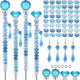 121 Pcs DIY Fairy Wand Beaded Garden Stakes Kit, Fairy Wands Garden Kit Blue Large Hole Bead with Sparkling Pendants Crystal Stopper Top Threaded Rod Beaded Garden Stakes Supplies Outdoor Decorative