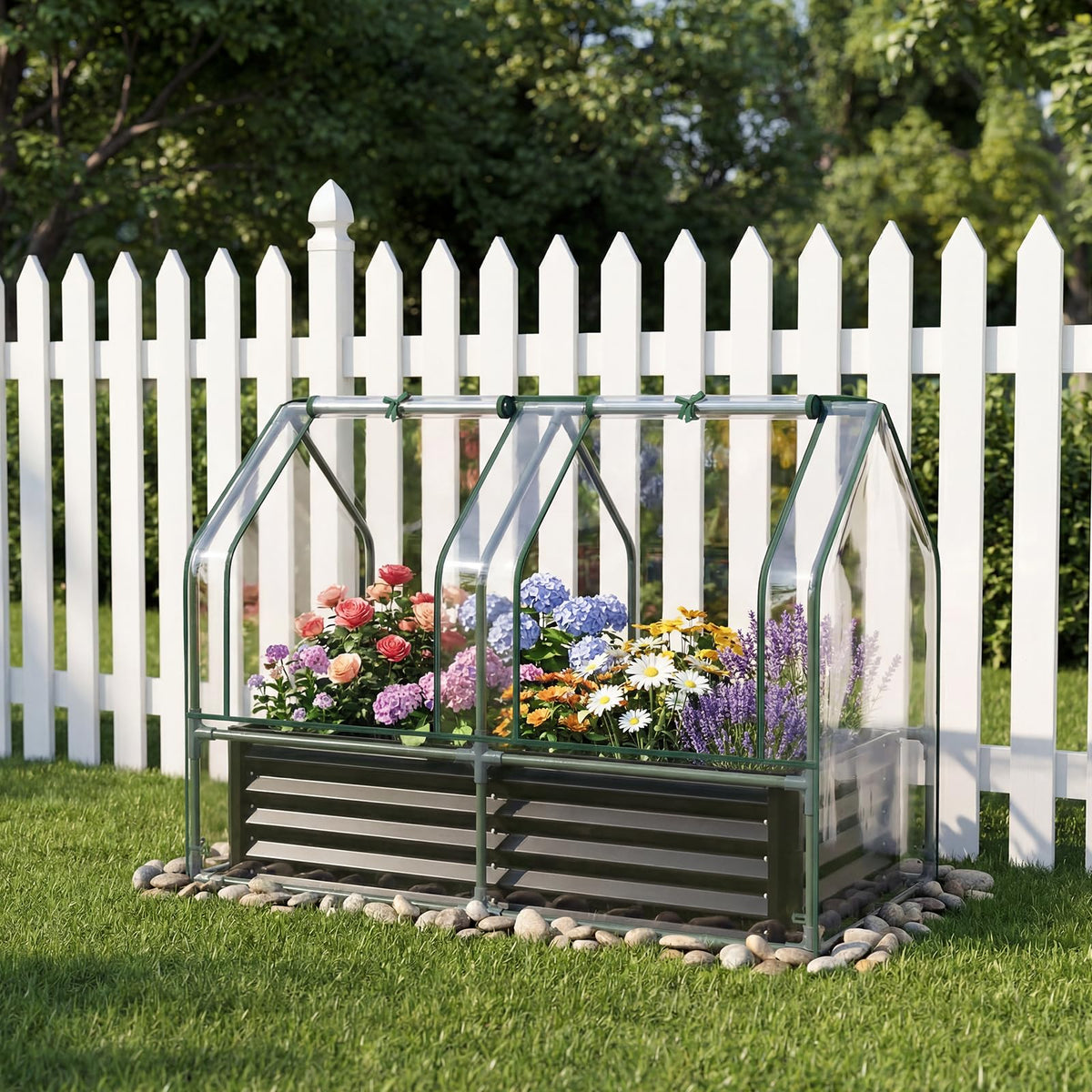 HAPPYGRILL 4 x 2 x 3 FT Galvanized Raised Garden Bed with Cover