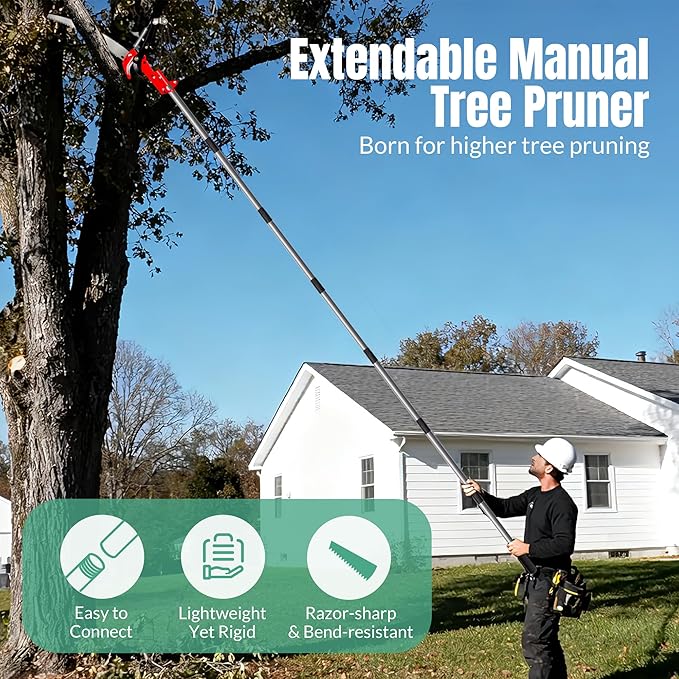 Suchtale 14FT Pole Saws for Tree Trimming, Manual Tree Pruner with Steel Saw Blade & Scissors, Long Handle Branch Cutter Pole, Extendable Limb Trimmer for High Branches, Yard Garden Pruning Tool