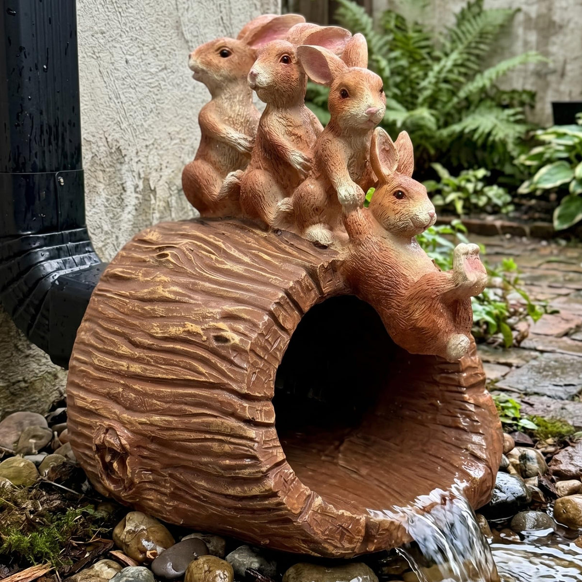 Elenon Rabbit Decorative Gutter Downspout Extension Statue, Animal Gutter Guardian Rain Downspout Extender, Garden Splash Block Outdoor Sculpture for 3" × 4" Down Spouts Decor
