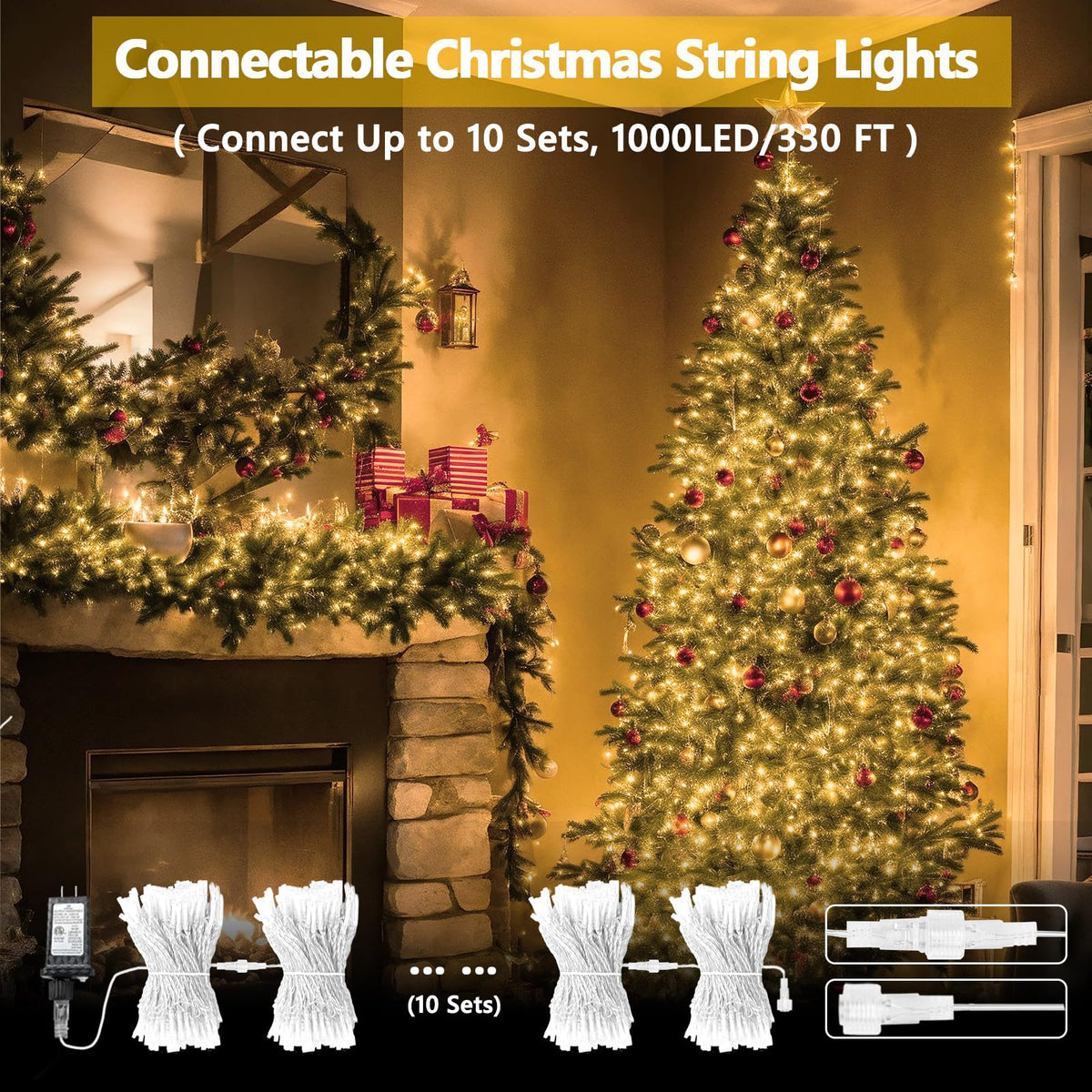 2 Pack 100 LED Connectable String Lights, Christmas Lights Outdoor Indoor