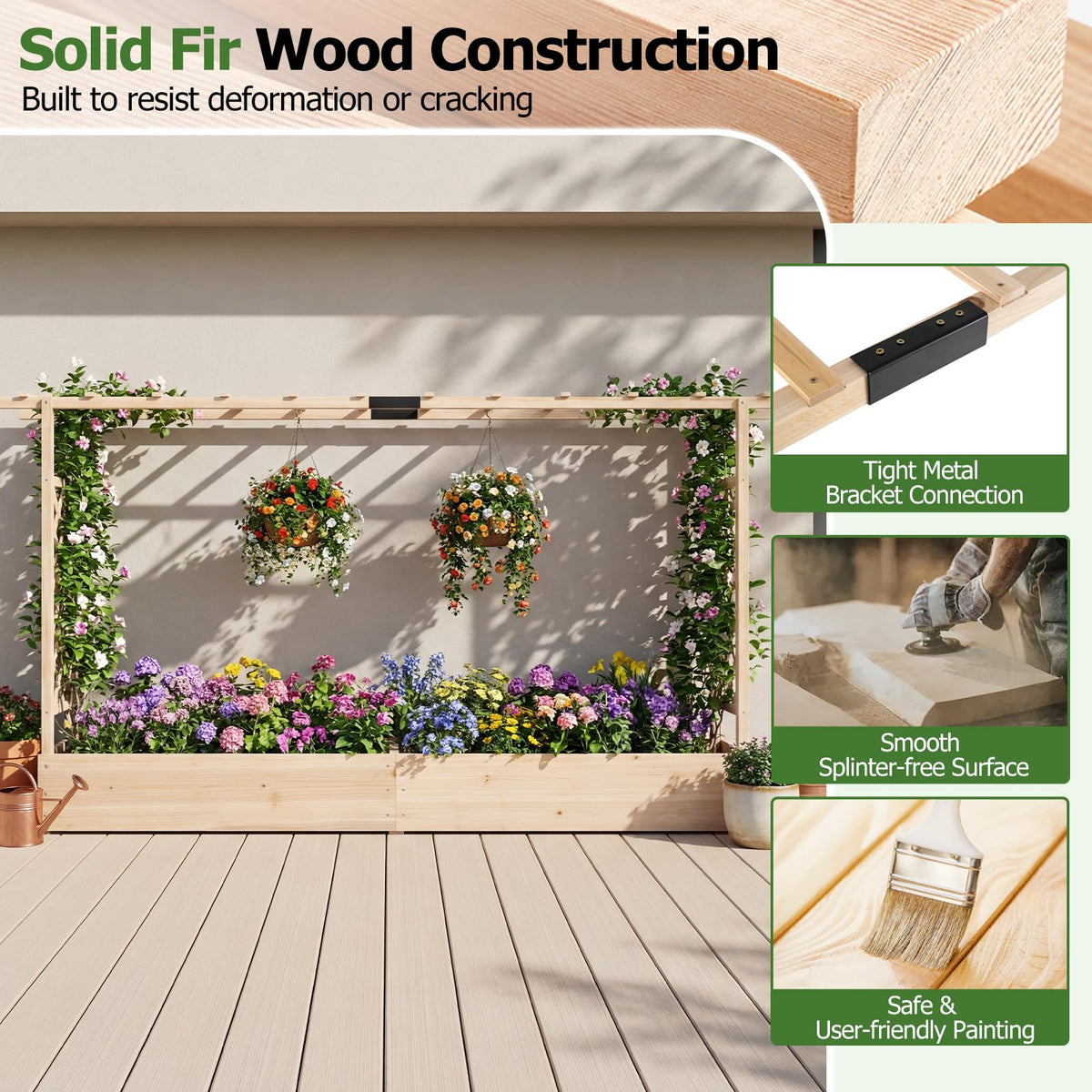 HAPPYGRILL 2 45" Raised Garden Bed with Trellis & Hanging Roof