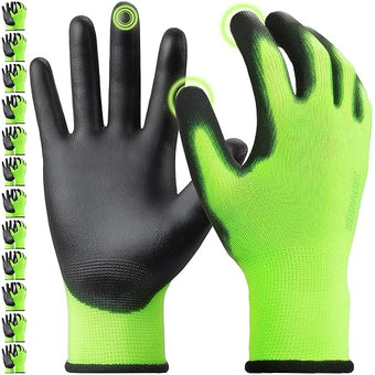 Kebada W1 Work Gloves for Men and Women, PU Coated Safety Gloves with Grip, Touchscreen, Ideal for Warehouse Package Handling, Construction, Gardening, Green Medium