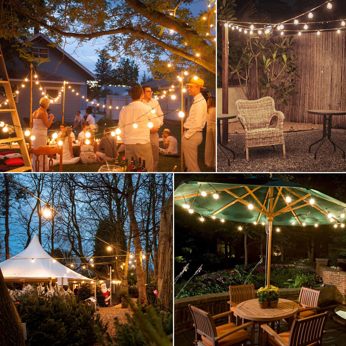 25FT LED Outdoor String Lights with Dimmable 3 Color Lights with Remote