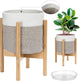 Plant Basket with Stand Indoor Planter Pot Holder Sturdy Jute Rope Modern Woven Basket, Cotton Rope Woven Pot with Bamboo Stand(White and Brown,10 Inch)