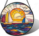 DASTOLL Stained Glass Window Hanging, Sailboat and Waves Suncatcher Diamond Glass Panel Hangings Sun Catchers Decor for Birthday for Women, Men, Wife, Aunt, and Mom 6.3 in