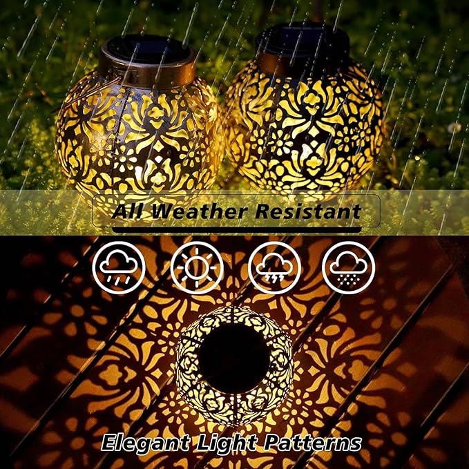 Set of 2 Solar Lantern Outdoor Hanging Decorative Lights for Garden Patio Porch Decorations. (Black)