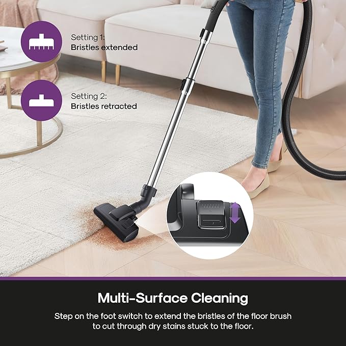 Eureka Bagless Canister Vacuum Cleaner, 1100W High Power Vacuum Cleaner for Carpets and Hard Floors HEPA Filter Extension Tube 2-in-1 Crevice Tool Floor Nozzle, NEN121WH