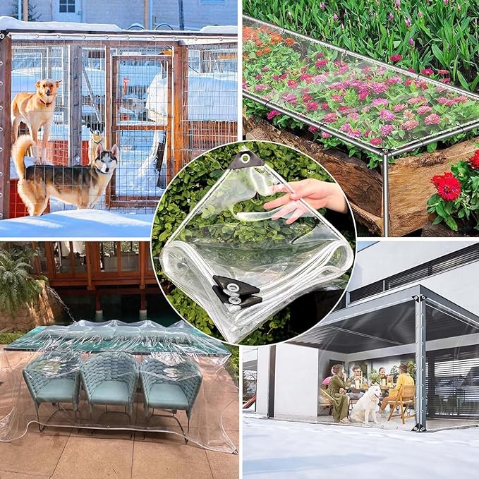 10x12ft Clear Tarp with Grommets Cover,Clear Tarpaulin Tear Waterproof Heavy Duty with Resistant PVC Vinyl Tarps,20mil Reinforced Edges Outdoor Waterproof Tarps,Greenhouse, Patio and Porch