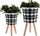 Sagebrook Home Set of 2 Geometric Planters on Stands - Resin & Wood Mid-Century Modern Plant Pots for Indoor/Outdoor Home & Garden Decor - 12" & 10", Black & White G