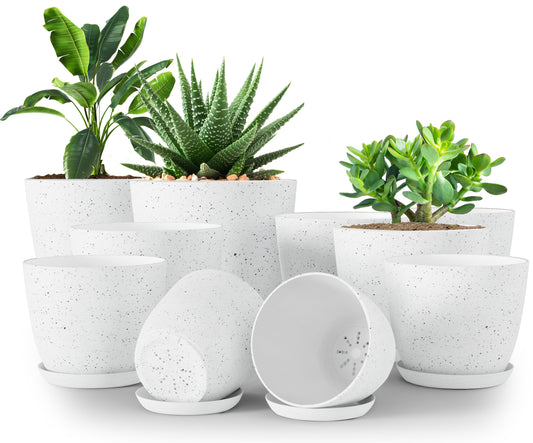 Plant Pots Indoor with Drainage 10 Pack Multi-Size Planters Set Spotty Grey