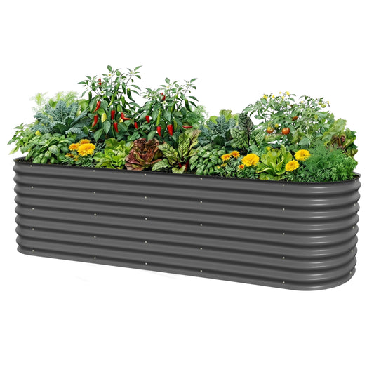 Vego garden 26" Extra Tall Raised Garden Bed Kits, 10 in 1 Modular Raised Planter Box for Vegetables Flowers Fruits Oval Metal Raised Garden Modern Gray