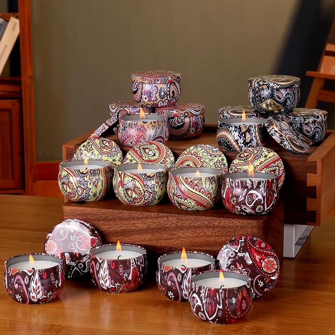 KNOURT 16 Pack Scented Candles Gift Set, Natural Soy Wax Travel Tin Candles for Home Scented, Ideal for Christmas, Birthday, Thanksgiving, Valentines Day Gifts
