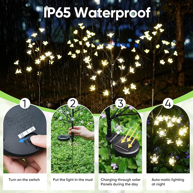 IUEECEN Solar Garden Lights Outdoor,Solar Lights Outdoor Decorative Waterproof for Outside 6Pack, 120Led Solar Flowers Garden Decor, Yard Pathway,Patio Fairy Decorations,Gardening Gifts for Women Mom