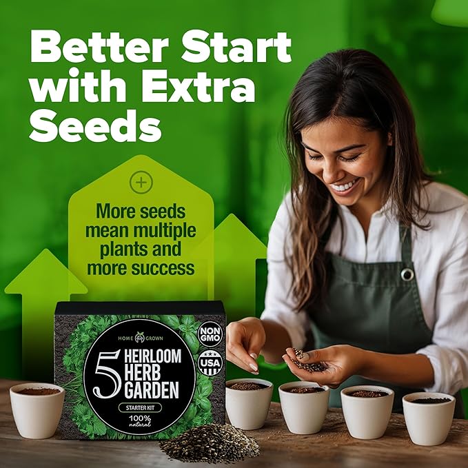 HOME GROWN Indoor Herb Garden Starter Kit – Complete 5 Herb Grow Kit with Basil, Cilantro, Mint, Parsley & Thyme – for Gardeners, Unique Christmas Gardening Gift for Mom, Women & Men