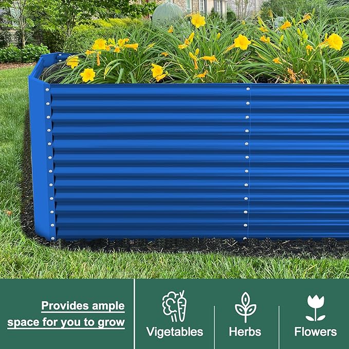 Land Guard 8x4x3ft Rectangular Galvanized Raised Garden Beds, Large-Capacity Metal Planter Box Outdoor, Durable Deep Raised Garden Bed 3ft Tall, Raised Beds for Gardening Vegetables, Royal Blue