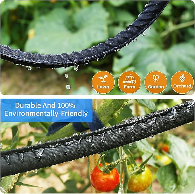 2026 Flat Soaker Hose 100 ft (50ft 2Packs) with Stake for Garden, Linkable Drip Hose Diy Automates Garden Irrigation System Saving 88% Water, Dual-layer Leak-free Design Water Hose with Holes