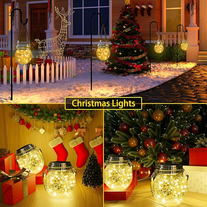 ROSHWEY Solar Lantern, 2 Pack Outdoor Lanterns with 30 LED Waterproof Garden Decor Patio Solar Lights Outdoor Decorative Backyard Outdoor Hanging, Warm Light