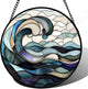 DASTOLL Stained Glass Window Hanging, Ocean Waves Sun Catchers Diamond Glass Panel Hangings Abstract Suncatcher Decor for Birthday for Women, Men, Wife, Aunt, and Mom 14.9x14.9 in
