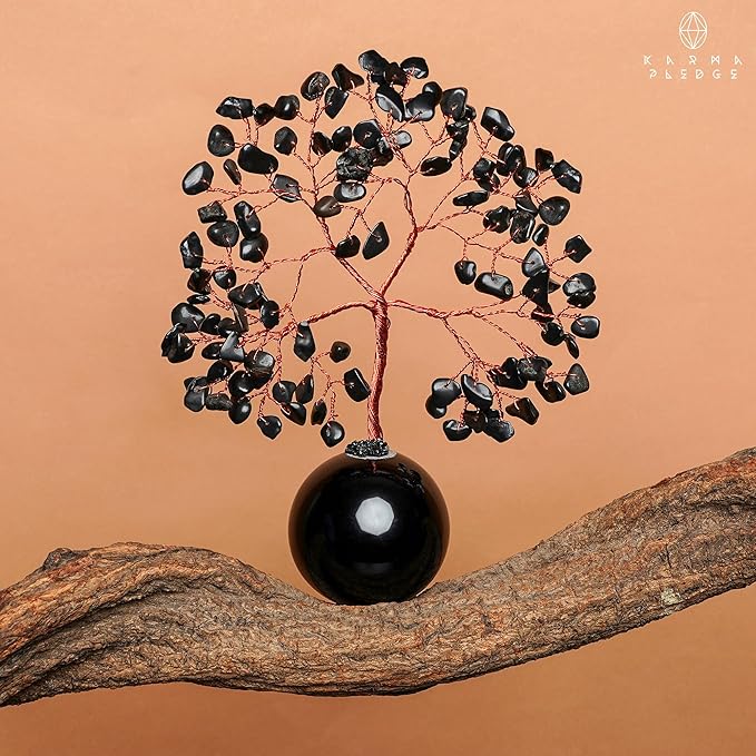 Crystal Tree of Life Birthday Gifts for Women, Mom Black Obsidian Healing Crystals Tree for 7 Chakra Balance, Reiki Healing, Positive Energy, Good Luck, Money, Meditation, Home and Office Desk Decor