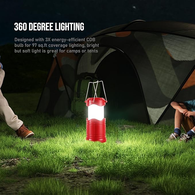 Lichamp LED Camping Lantern, 4 Pack Battery Powered Flashlight for Power Outages, Portable Collapsible Hanging Light Essential for Home, Outdoor, Emergency Lamp Survival Kit Gear for Hurricane, Red