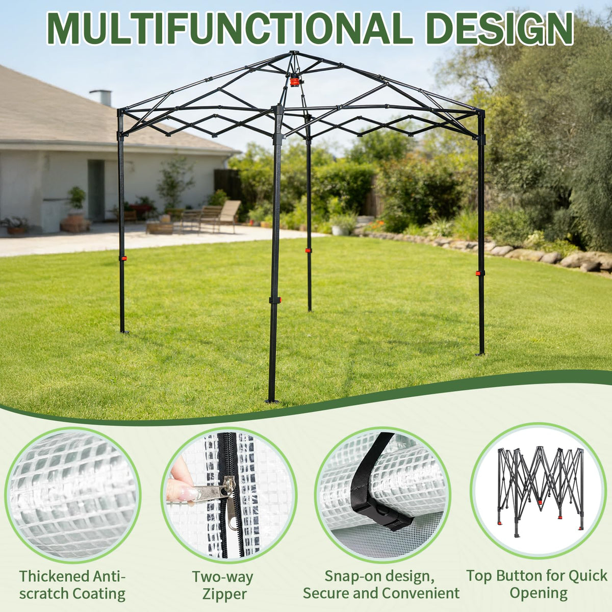 Outvita 6x8ft Greenhouse, Instant Walk-in Pop Up Tent Greenhouse for Indoor Outdoor Gardening Easy Setup Shelter with Roll-up Zipper Entry Doors and Windows