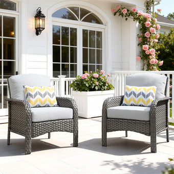ORMONO 2 Pieces Patio Furniture Set, Two Single Chair Outdoor Furniture, All-Weather Rattan Wicker High Back Conversation Set of 2 for Small Space Porch, Backyard, Balcony, Grey