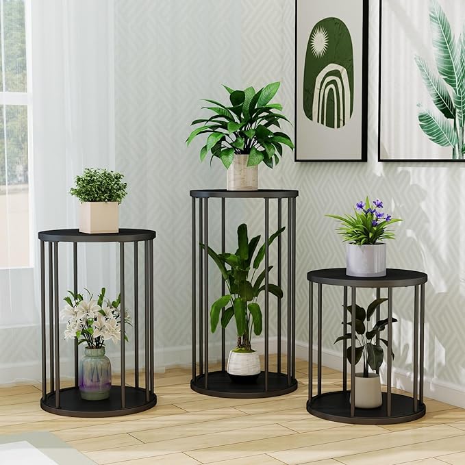 Leinade Plant Stand Indoor,small plant stool,Flower Pot Corner stand holder,Mid Century Heavy Duty Metal Tall Home Decor,Modern Round End Table,Small Rustic Display Stand for Living Room,Bedroom(Black,18In)