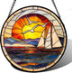 DASTOLL Stained Glass Window Hanging, Sun Ocean Sailboat Seagull Abstract Suncatcher Diamond Glass Panel Sun Catchers Decor for Birthday for Women, Men, Wife, Aunt, and Mom 14.9x14.9 in