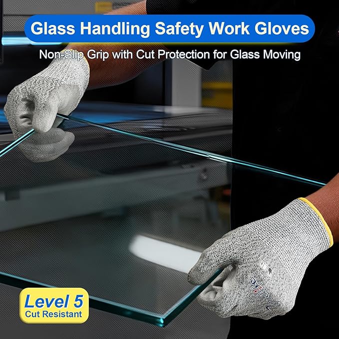 Dowellife Level 5 Cut Resistant Work Gloves for Men and Women, PU Coated Breathable Gardening Gloves, Thin Flexible and Firm Grip for Mechanics and Fishing (Small, Grey)
