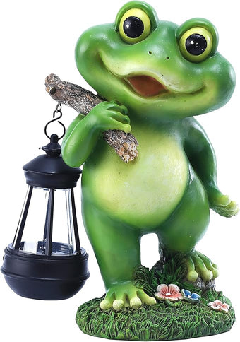 Outdoor Frog Garden Decor: 11'' Yard Decoration with LED Lantern Funny Solar Frog Statue Gifts for Women Mother's Day Housewarming Gift
