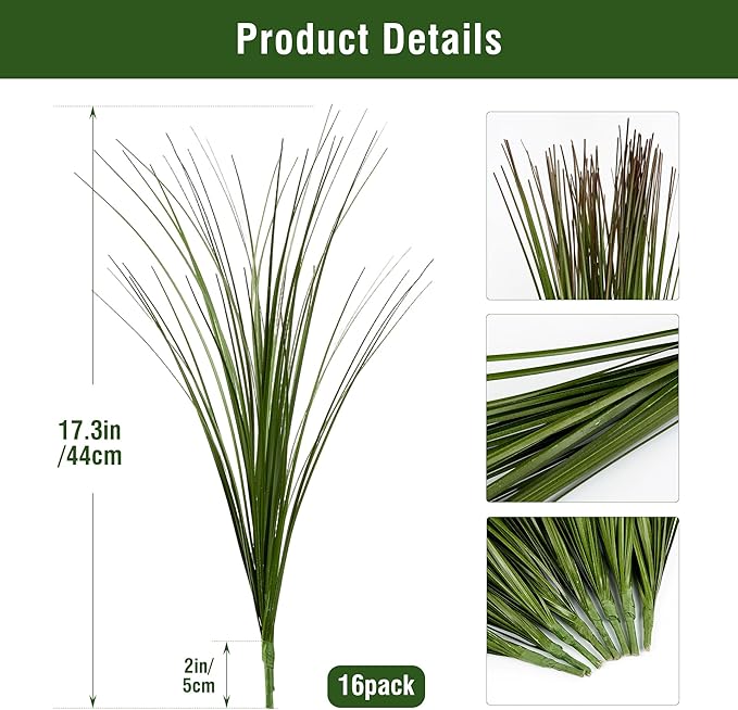 Uqueeten 16PCS 17.3" Fake Plants Artificial Wheat Grass Greenery Plastic Plants Fake Grass Artificial Plants for Outdoor Decor Artificial Grass Plant with Greenery Stems for Indoor Home Decoration