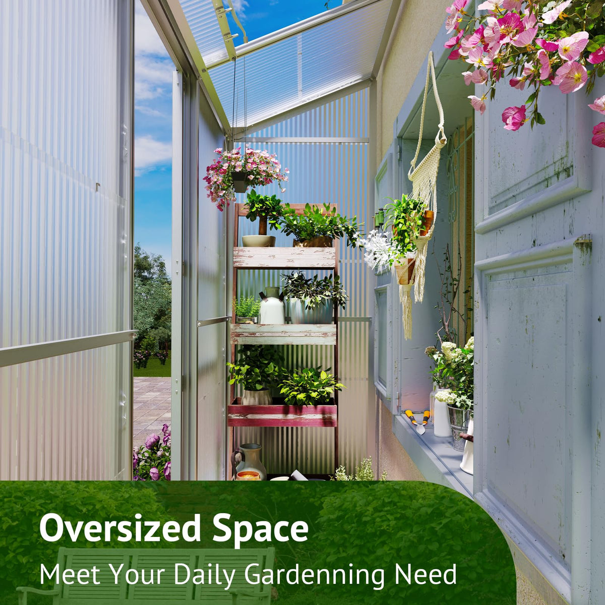 Showellgard Lean-to Polycarbonate Greenhouse 6x2 FT, Sliver, Outdoor Garden