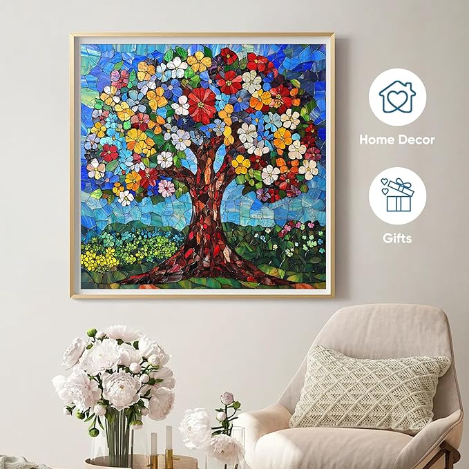 Delobil Jigsaw Puzzles, Flower Tree Wooden Puzzles for Adults, 200 Piece Unique Shaped Stained Glass Puzzle for Kids, Plant Art Birthday Gifts Family Game, 11.2 x 11.2 Inches
