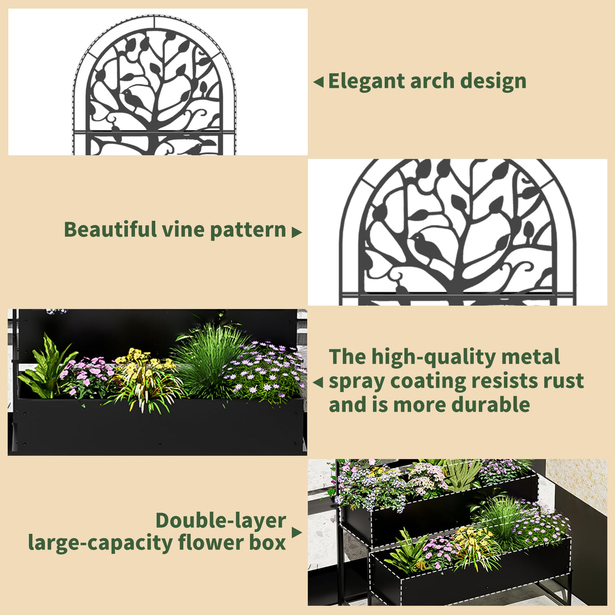 Arched Planter Box with Trellis, Outdoor Privacy Planter, Raised Garden Bed