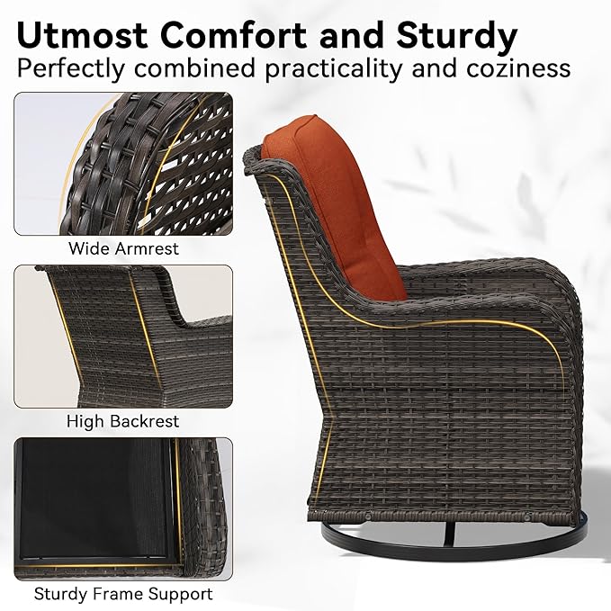 8 Piece Outdoor Wicker Patio Furniture Set, Patio Chairs Set with Thickened Olefin Cushions, High Back and Deep Seating, Hand-Woven PE Rattan, Ottoman for Porch, Deck