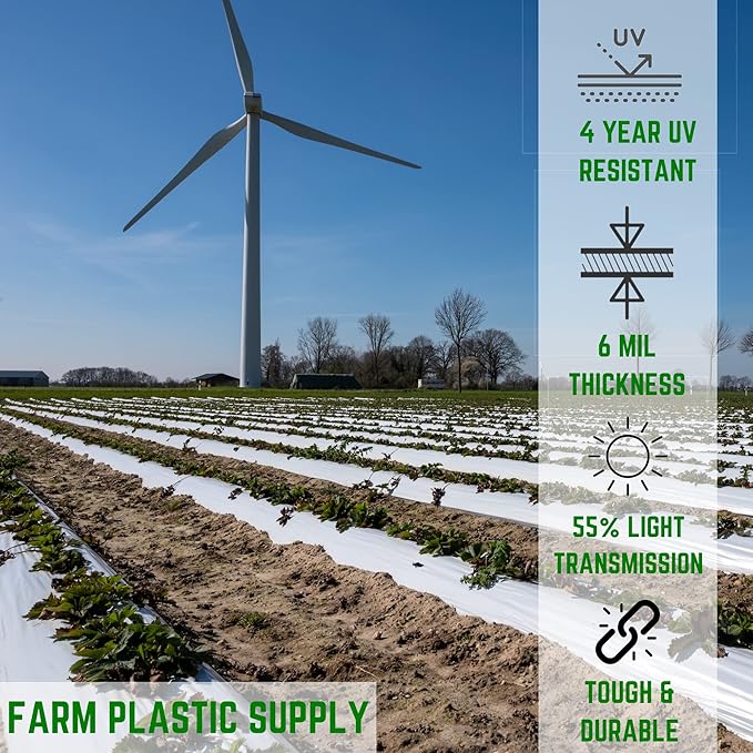 Farm Plastic Supply - White Greenhouse Plastic Sheeting - 6 mil - (25' x 8') - 4 Year UV Resistant Poly Greenhouse Film, 55% Light Transmission Hoop House Cover for Gardening, Agriculture