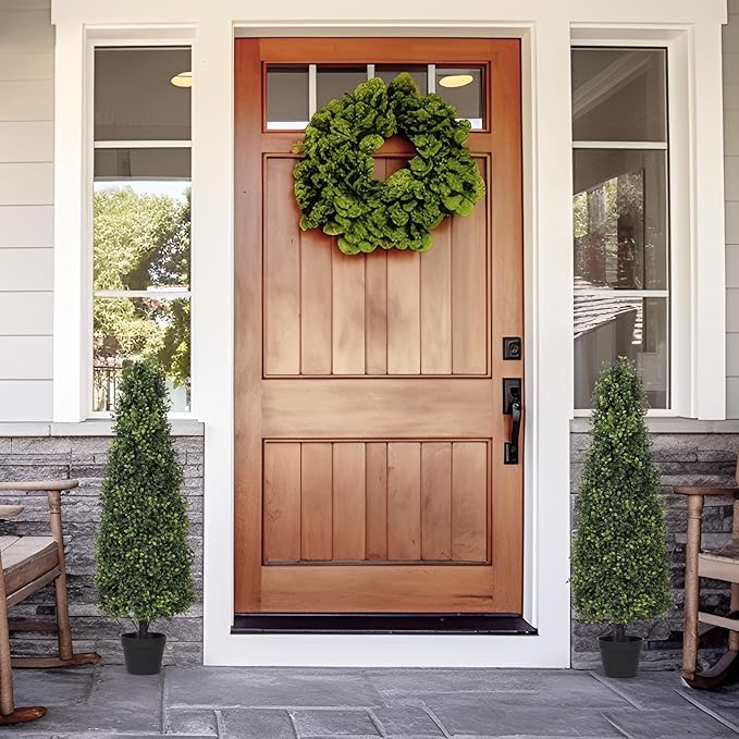 Azoco 4ft Artificial Boxwood Topiary Trees (Set of 2) - UV Resistant Faux Plants Outdoor, Realistic 48in Fake Potted Bushes and Shrubs for Front Porch, Planter, Patio - Low Maintenance & Evergreen