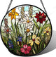 DASTOLL Stained Glass Window Hanging, Colorful Wildflowers Plant Scenery Suncatcher for Doors Window Home White Green Sun Catchers Decor Mother's Day Birthday Gifts for Women, Men Mom 11.8 in
