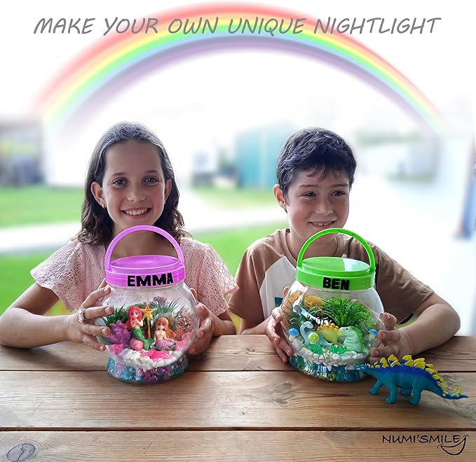 Make Your Own Light-Up Mermaid Terrarium Kit for Kids, Mermaid Gifts for Girls Ages 4 5 6 7 8 9 10 Years and up, DIY Mini Garden Nightlight Project, Arts and Crafts for Kids, Mermaid Toys for Girls