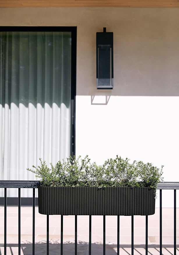 Veradek Demi Series Railing Planter - Hanging Planter Box for Windowsill/Balcony | Plastic-Stone Composite w/Railing Bracket | Modern Décor for Flowers